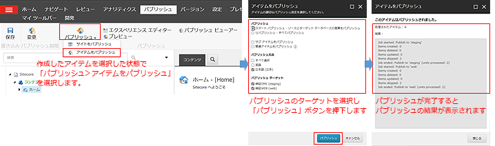 作成したアイテムをパブリッシュする方法